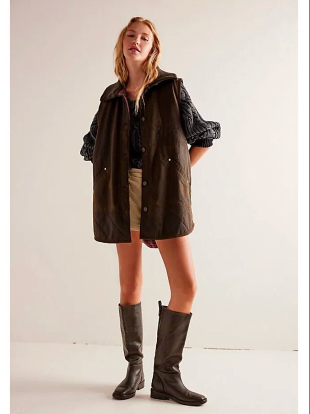 Free People - We The Free - Benny Waxed Vest - Dark Olive - Sz Large